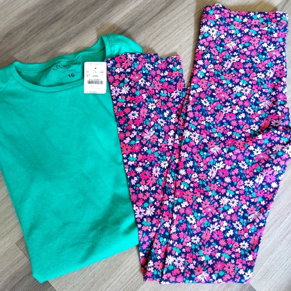 Crewcuts Other - Crewcuts Green and Pink Floral Pajama Set